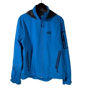 Jack Wolfskin Flex Shield Softshell Jacket Mens L Blue Stormlock Full Zip Hooded